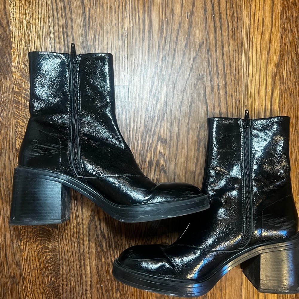 Zara Shiny Black Heeled Boots